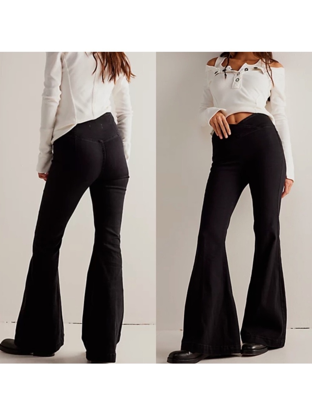 Free People Venice Flare Jeans Crossover Waist Black Size 25